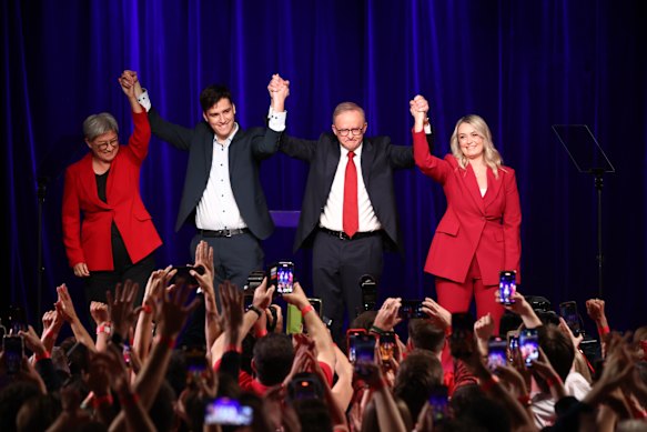 Prime Minister Anthony Albanese at his election night event at Canterbury-Hurlstone Park RSL club.