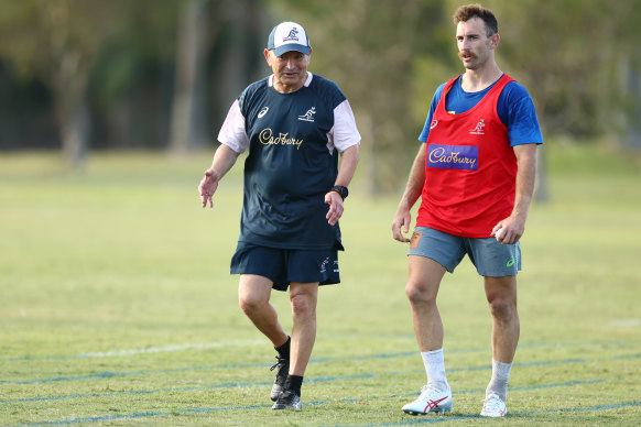 Wallabies coach Eddie Jones and halfback Nic White.