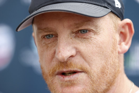 Carlton coach Michael Voss at training on Wednesday, ahead of the round one clash against Richmond.