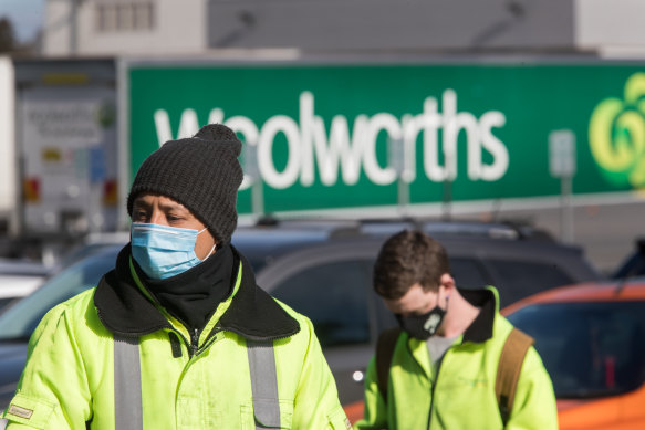Workers at the Laverton North warehouse on Monday.