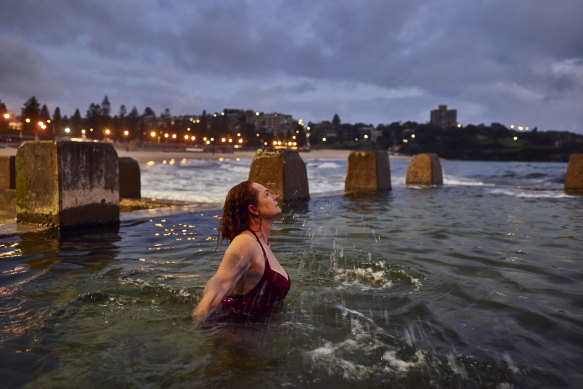 Author Helen Pitt swimming at Coogee’s Ross Jones Memorial Pool with its trademark turrets.