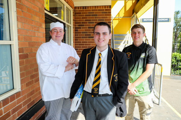 James Cavallaro, Thomas Kilby and Ryan Grouse at Champagnat Catholic College in Maroubra.