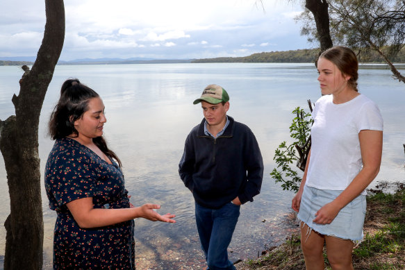 Tameka O’ Donnell, 25, a Barkandji Wilykali woman from Broken Hill, Will Thomas, 15, from Tullamore, and Chelsea White, 17, from south of Narramine, the three co-presenters of the call to action.
