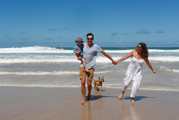 Amanda and Julian Rosenberg with their son Hunter and dog Nala have moved from Sydney to Byron Bay in recent months.