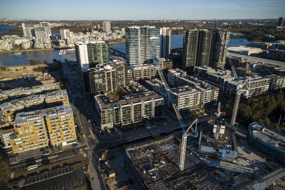 The high-density suburb of Wentworth Point, which has been developed by Billbergia over the past 12 years, photographed in 2019.
