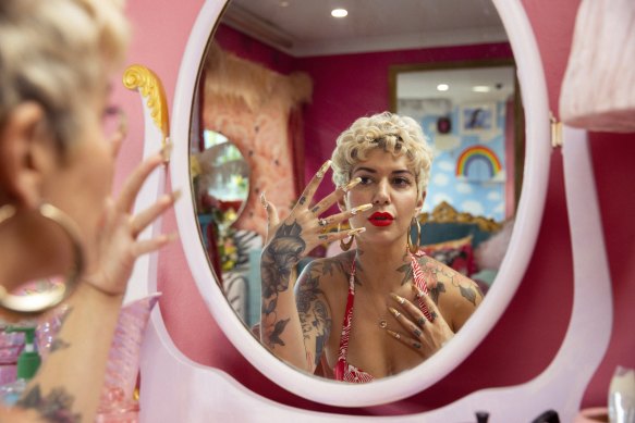 Lauren LaRouge, a former burlesque dancer, now a creative nail artist at Love LaRouge, her salon in Sydney’s Stanmore.