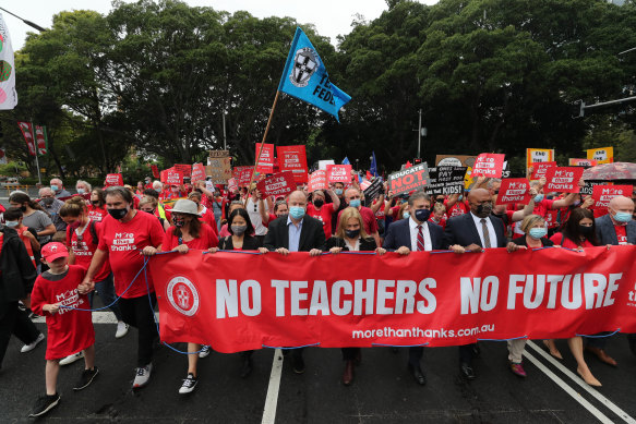 NSW teachers protest in Sydney over poor pay and conditions.