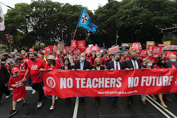 NSW teachers protest in Sydney over poor pay and conditions.