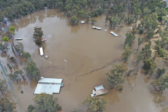 Shepparton Swans Football Netball clubsrooms destroyed by the 2022 floods across Victoria.