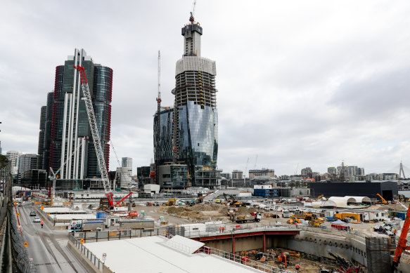 Crown's complex under contruction at Barangaroo. The Star is visible in the background.