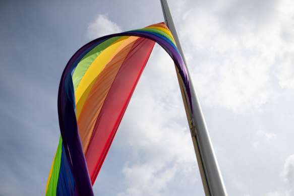 An LGBT rainbow flag.