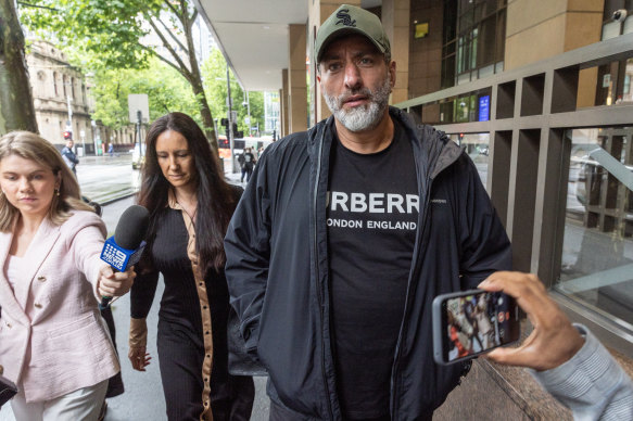 Alleged crime boss Fadi Haddara leaving Melbourne Magistrates’ Court. 
