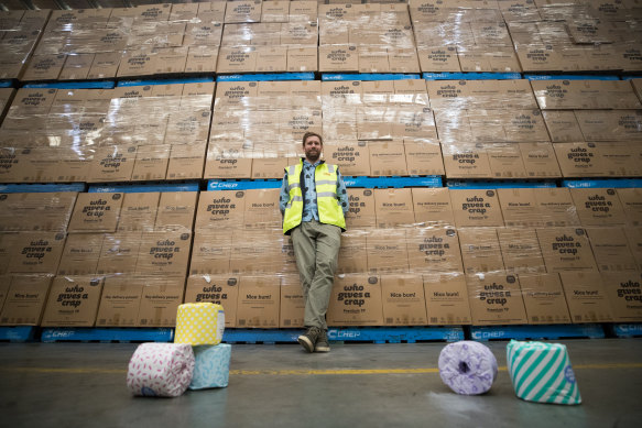 Simon Griffiths at one of Who Gives A Crap’s warehouses.  