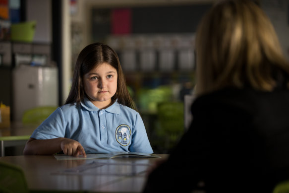 Dandenong South Primary School student Mikayla Lumanovski took part in a one-on-one phonics check as part of a pilot program in February.