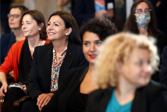 Paris Mayor Anne Hidalgo, centre left, at the council meeting that reelected her in July.