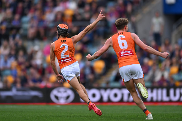 Darcy Jones (left) helped inspire the Giants to a come-from-behind win over Brisbane last month.