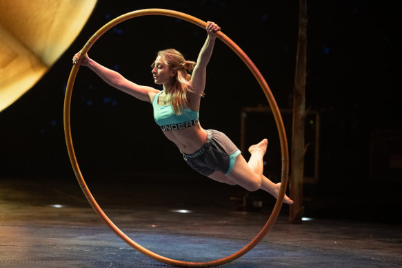 Sarah Togni rehearses ahead of the Melbourne premiere of Luzia.