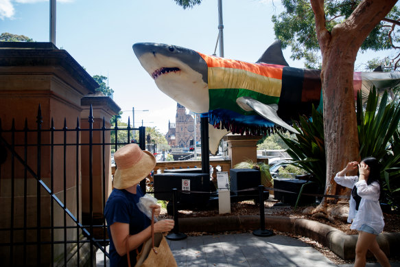 The ‘Progress Shark’ outside of the Australian Museum. 