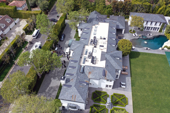 An aerial view of one of Combs’ LA homes during a federal law enforcement raid.