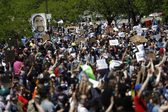 People gather for a rally in Minneapolis, following the death of George Floyd, in May.