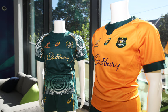 The new Wallabies jersey’s are seen on display after Cadbury was announced as a major sponsor of the Wallabies and Wallaroos,