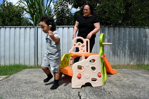 Charlyn Muaulu with her son Khedro, 3, at their home in Plumpton.  Khedro is waiting for life-changing surgery.