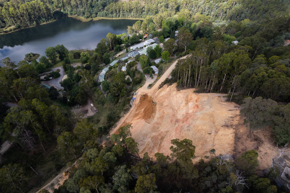 The landslide that blocked road access to Falls Creek during summer. 