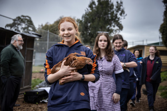 Bundoora Secondary College student Matilda Glenister at the school farm.