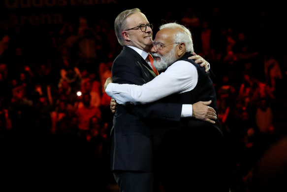 Prime Minister Anthony Albanese with Narendra Modi during the Indian PM’s Australian visit.