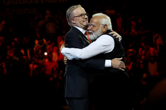 Prime Minister Anthony Albanese with Narendra Modi during the Indian PM’s Australian visit last year.