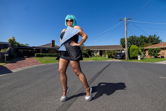 Koklas’ dress is inspired by Gaga’s The Fame (2008) era.