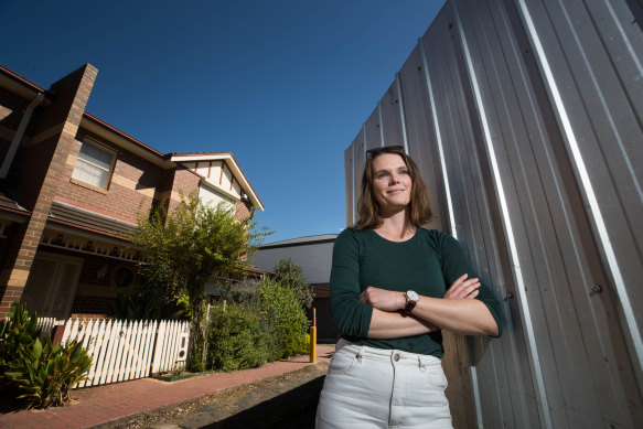 Dr Katrina Raynor, 29, at her Moonee Ponds rental home.