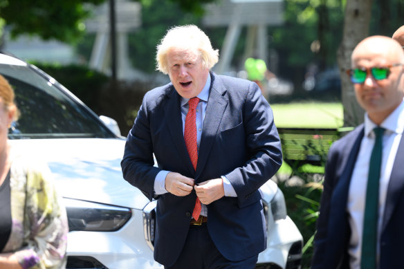 Former British prime minister Boris Johnson arrives to speak at the event in Sydney on Friday.