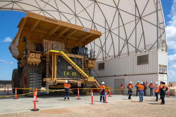 Carmichael coal mine preparation work by work crews in September 2020.