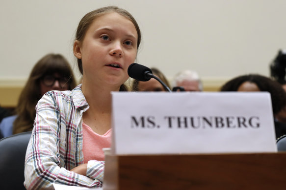 Youth climate change activist Greta Thunberg speaks at a US House Foreign Affairs Committee subcommittee hearing on climate change on Wednesday.