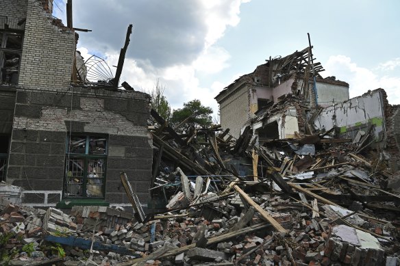 The ruins of a school in Bakhmut, which was devastated in the war.