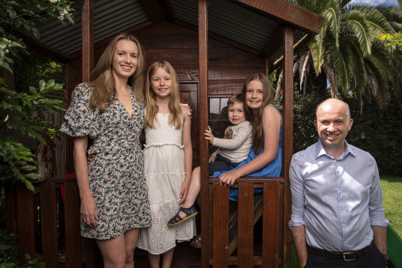 “A very modern family”: Treasurer Matt Kean with partner Wendy Quinn, their son Tom, 3, and her daughters Jasmine, 10, and Monique, 8.