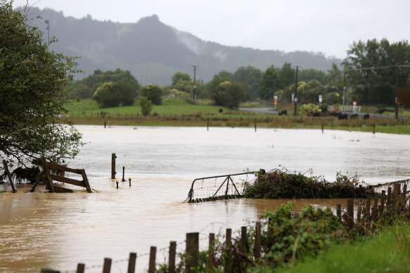 Flooding continues to block roads in Kaipara Flats in Auckland.