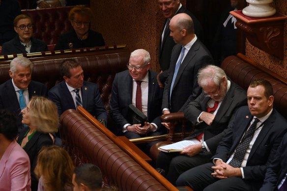 Newly deposed NSW Nationals leader Paul Toole with Kiama MP Gareth Ward at the opening of the new NSW parliament.