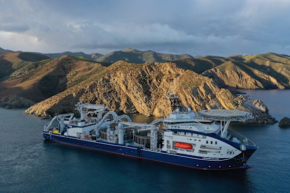 The vessel Leonardo da Vinci will be used to lay the Marinus Link electricity cable between Tasmania and Victoria.