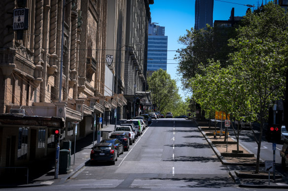 The empty Melbourne CBD during the city’s sixth lockdown as people worked from home.