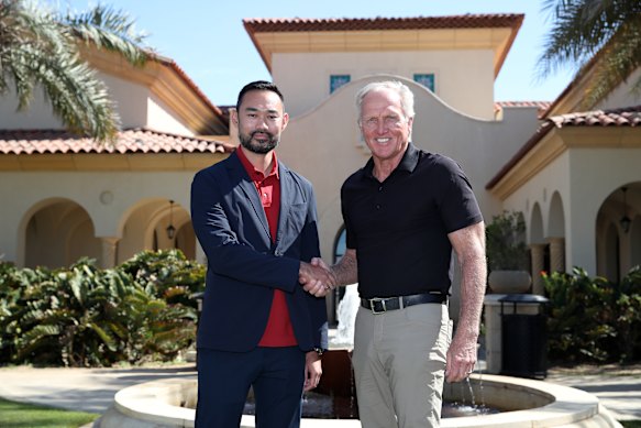 Cho Minn Thant is with Greg Norman of LIV Golf in 2022.
