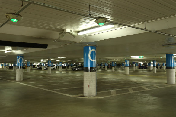 Almost empty parking bays at Tullamarine Airport during the coronavirus lockdown.