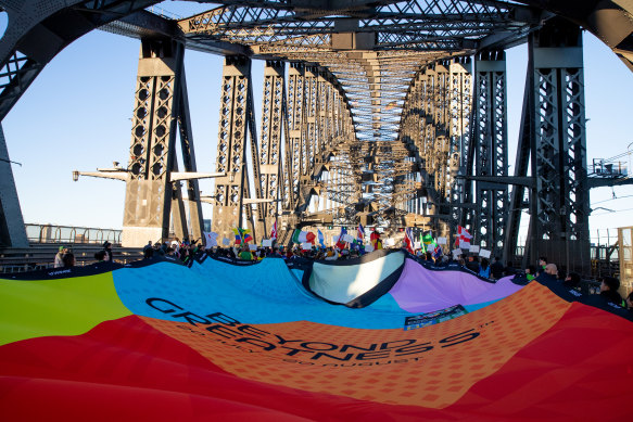 The ‘Unity Jersey’ makes its way across the bridge.