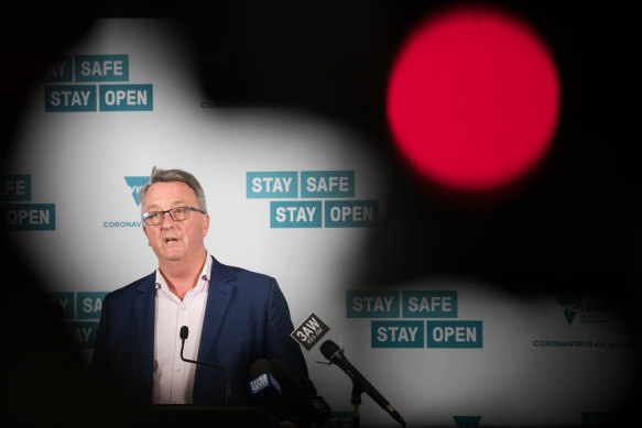 Red light: Health Minister Martin Foley strongly discouraged travel between Victoria and Sydney.