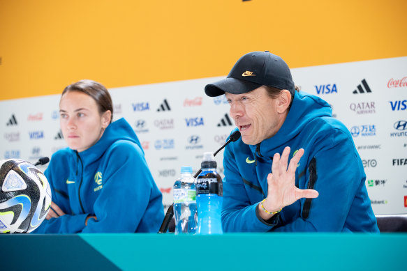 Caitlin Foord and Tony Gustavsson fronted Sunday’s pre-match press conference.