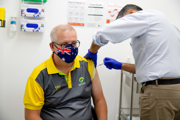 The Prime Minister receives his vaccine in March. 