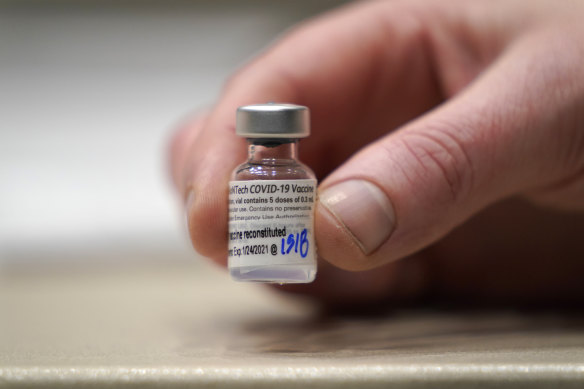 A vial of the Pfizer vaccine for COVID-19, a product that is in high demand.
