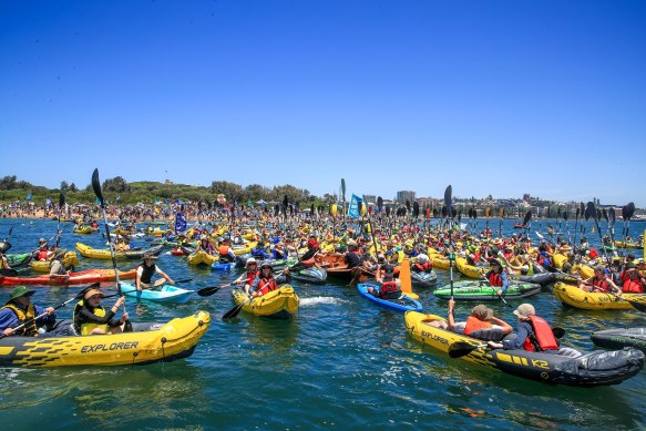 Climate activists from the group Rising Tide staged a protest in Newcastle Harbour, attempting to block the entry of a large bulk carrier into the world’s largest coal port. 