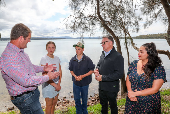 State Labor spokesman on water Clayton Barr (left), Chelsea White, 17, from south of Narromine, Will Thomas, 15, from Tullamore, federal Labor spokesman on natural resources Joel Fitzgibbon and Tameka O'Donnell, 25, from Broken Hill.